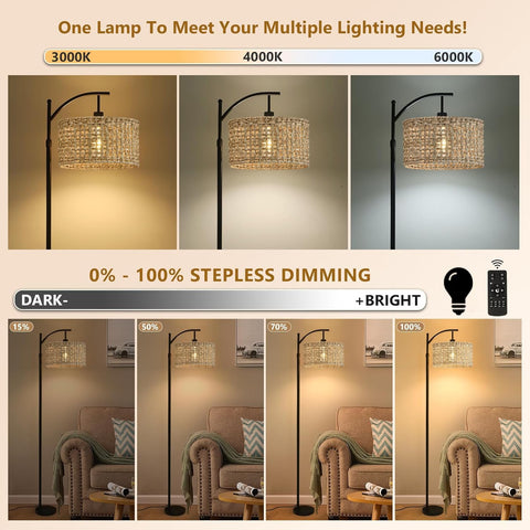 AHDWDW Arc Floor Lamp remote control with dimming and color temperature options.