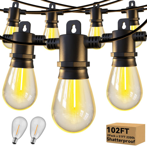 Aialun outdoor string lights 102ft pack for warm ambient evenings on patios and decks.