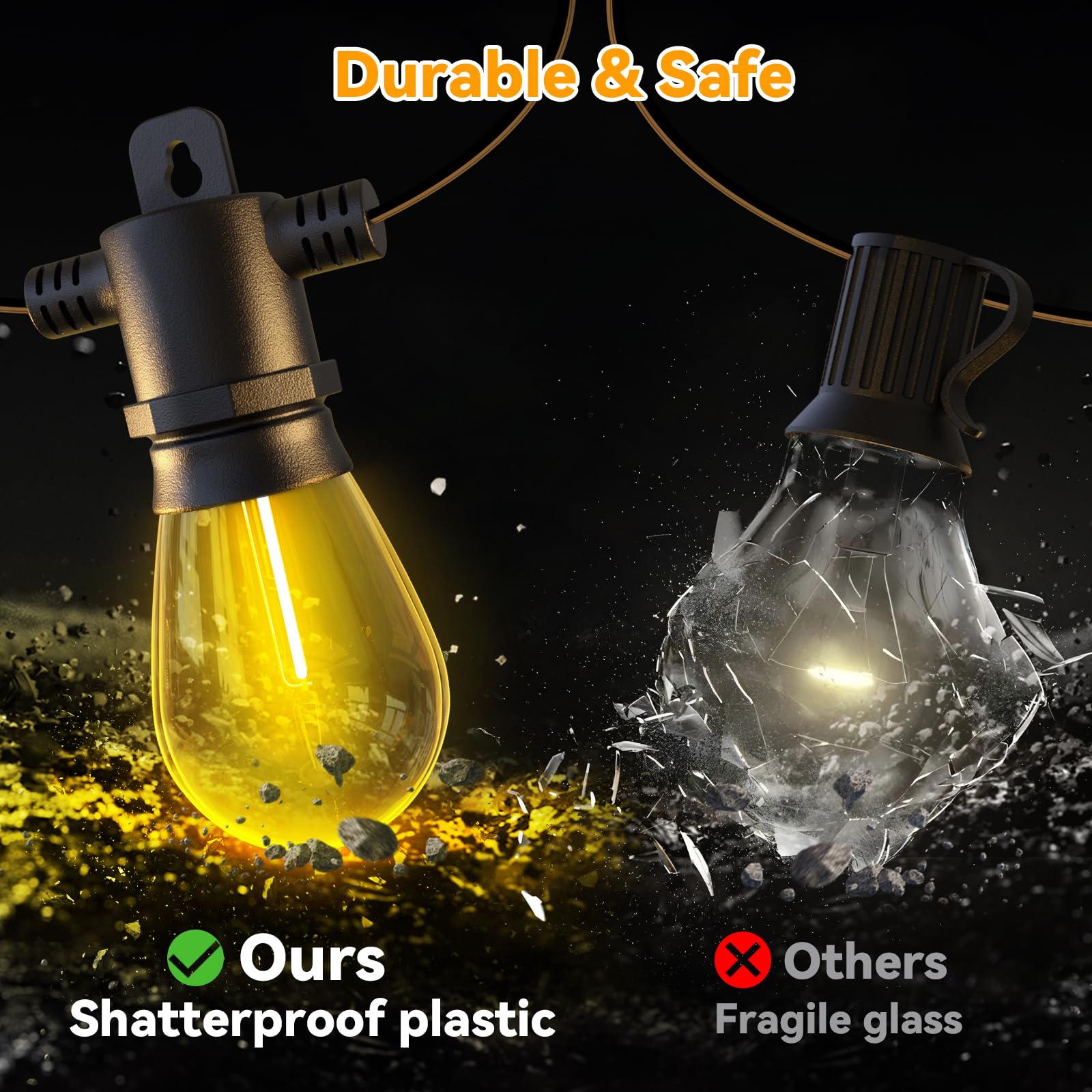 Aialun shatterproof plastic bulbs give clear glow without risk of breakage.