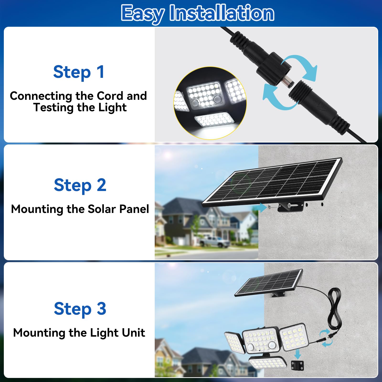 Aialun solar lights ideal for backyard, garage and patio security.