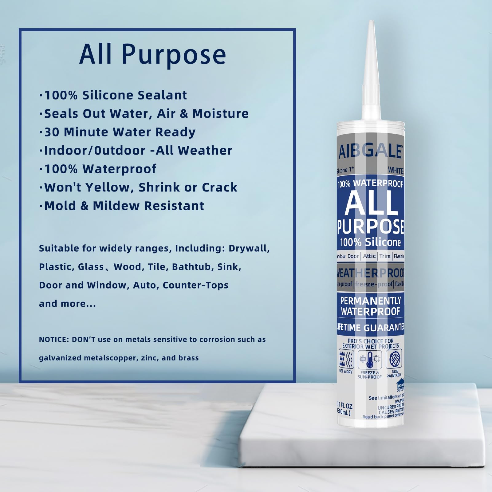 AIBGALE caulk gun with through-needle and cutter for clean bead lines