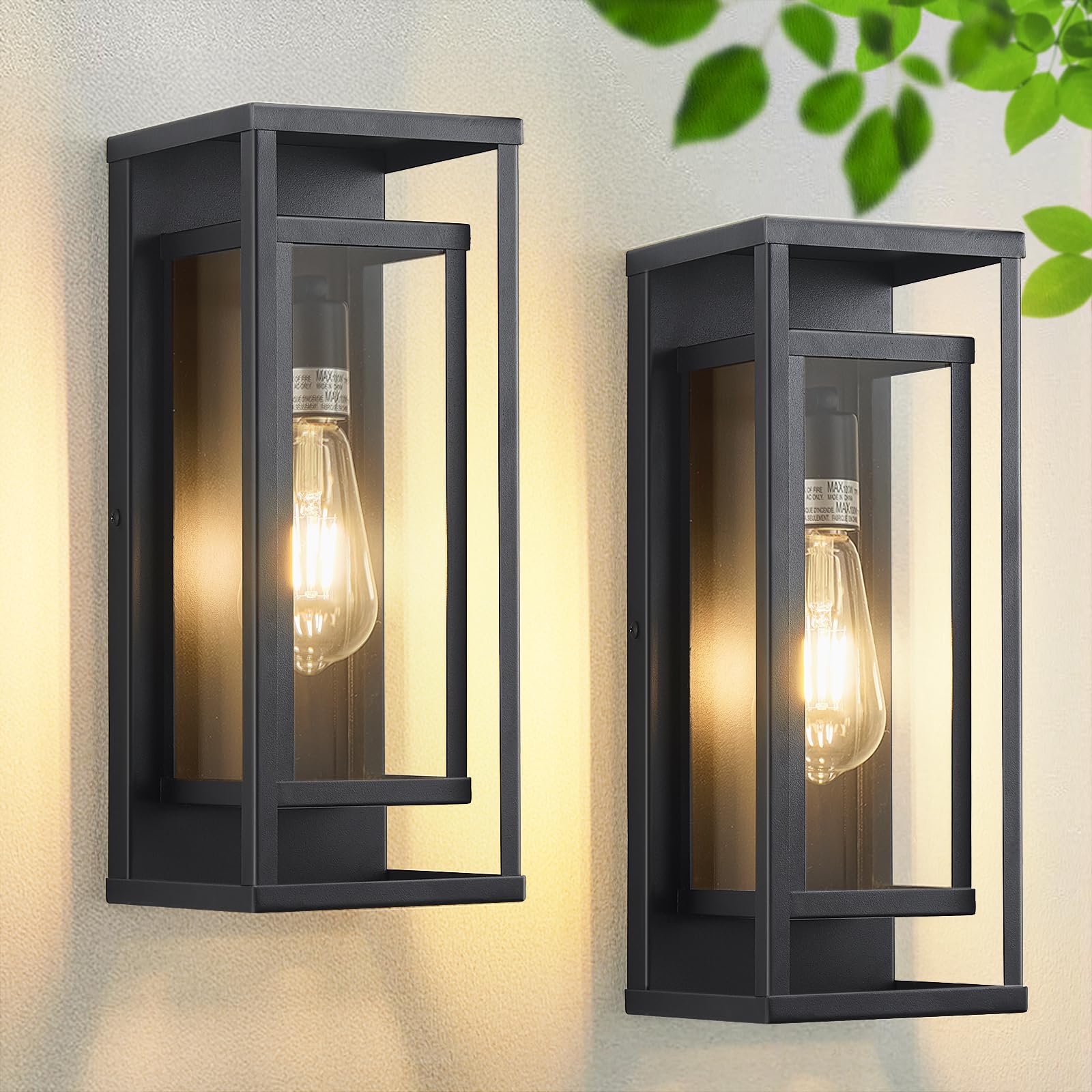 AIBISOD 14-inch outdoor wall light in matte black illuminates the entry.