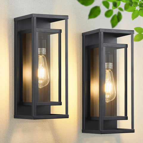 AIBISOD 14-inch outdoor wall light in matte black illuminates the entry.