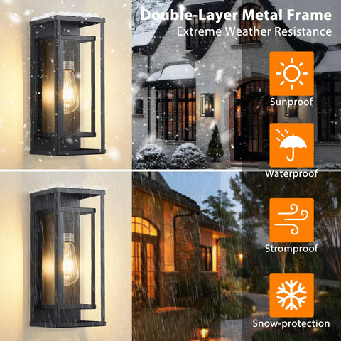 AIBISOD all-weather wall lamp combines metal and thickened glass.