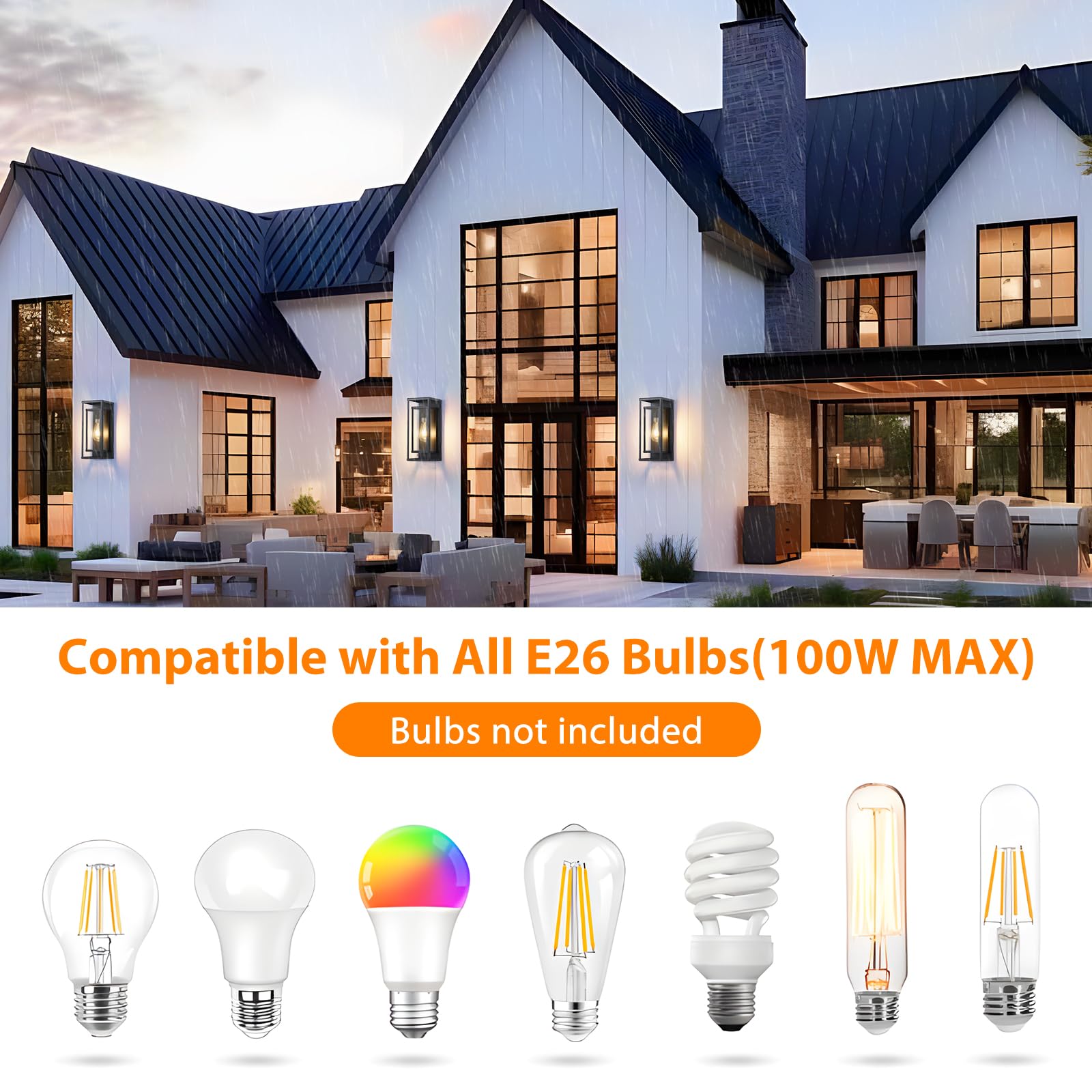 AIBISOD outdoor wall lantern with clear glass creates porch ambience.