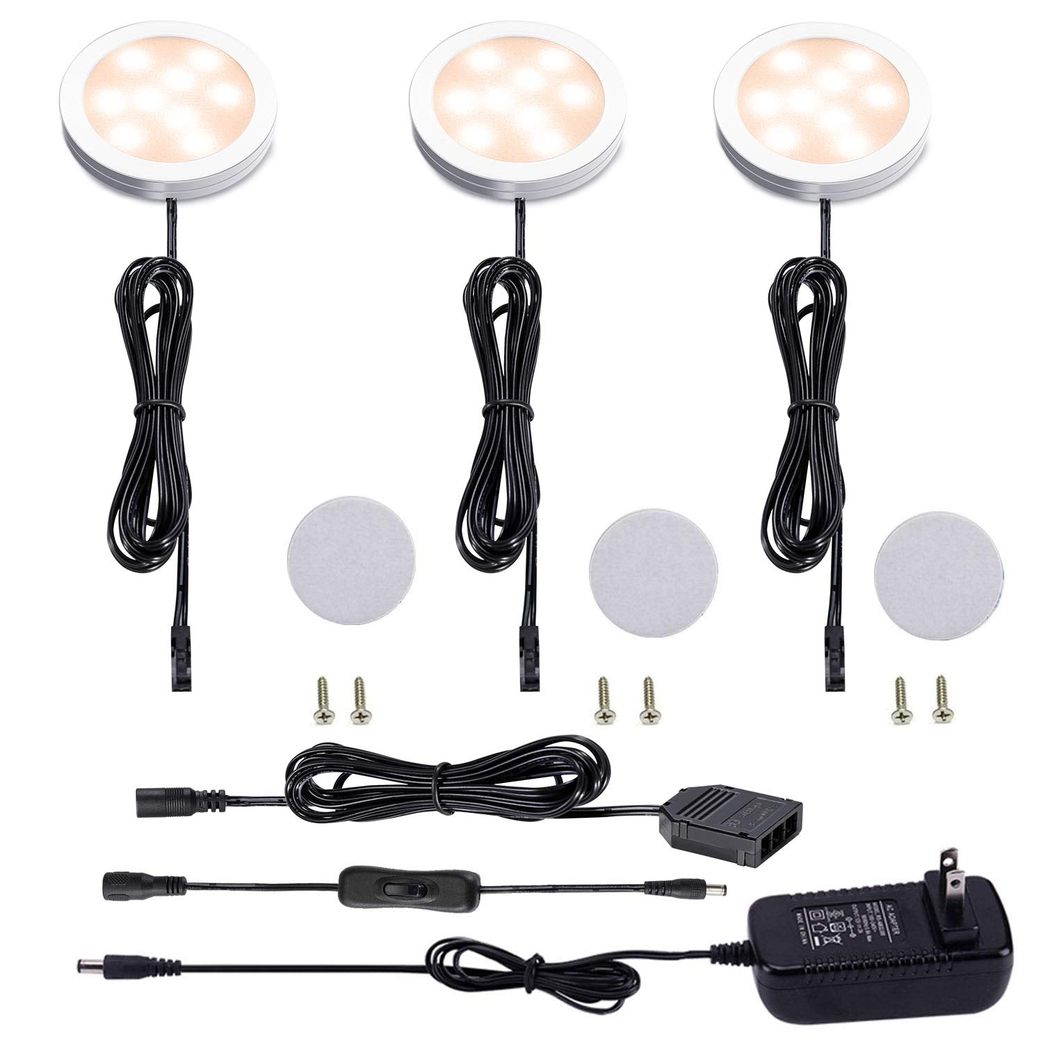 AIBOO 12V LED under-cabinet kit packaging shows a complete kit for easy setup.