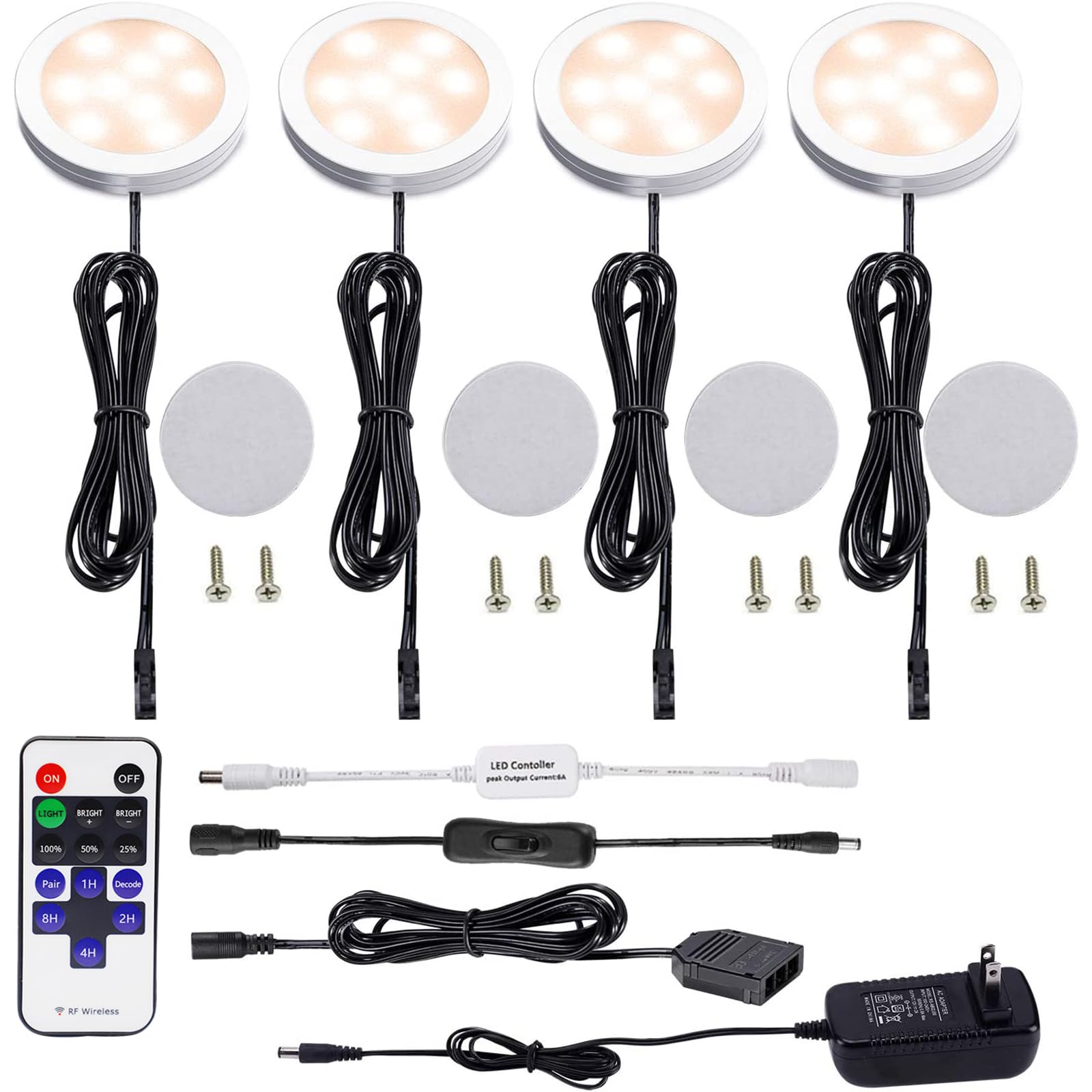 AIBOO LED under-cabinet kit with four warm-white puck lights