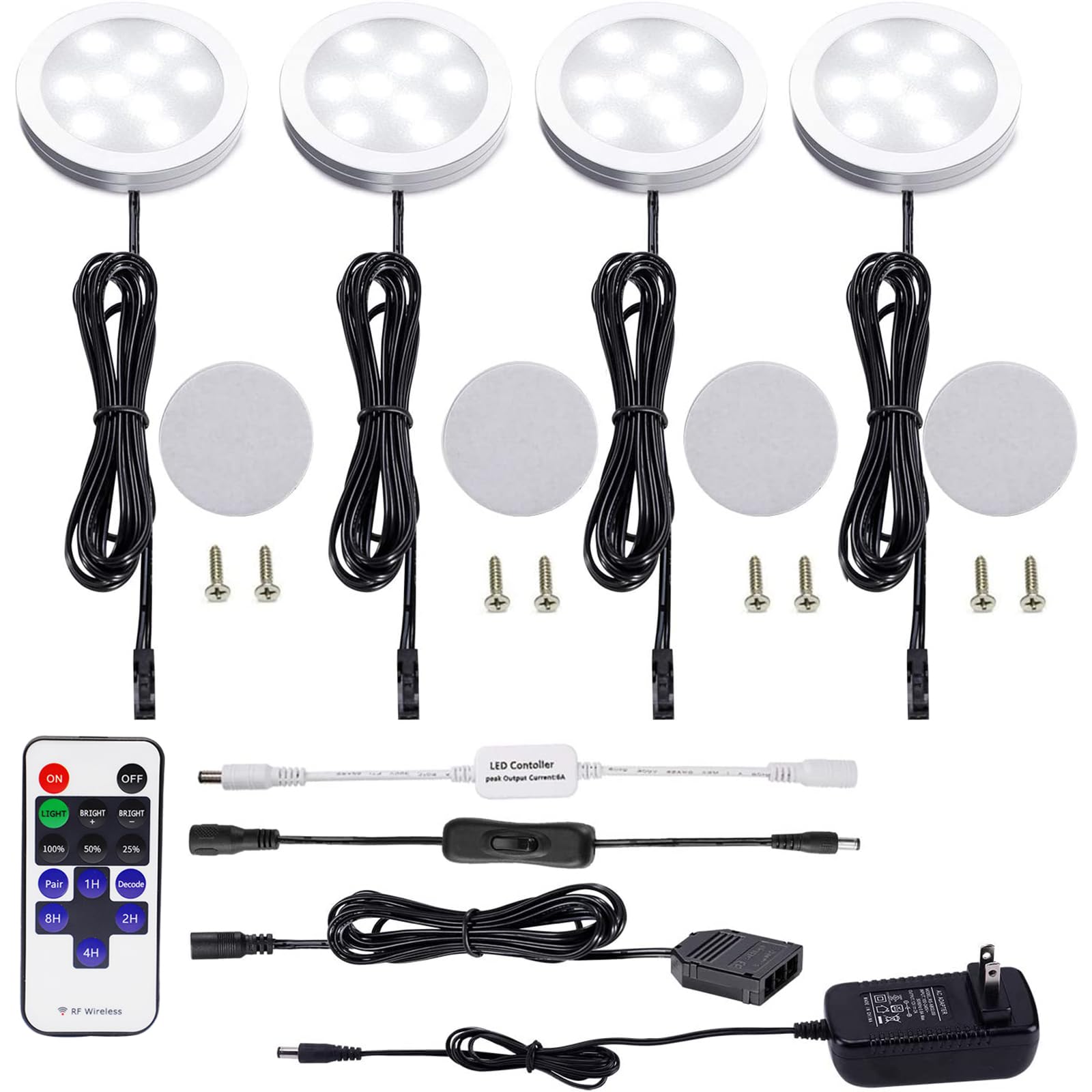 AIBOO puck lights under-cabinet 4-pack provide bright, energy-efficient kitchen illumination.