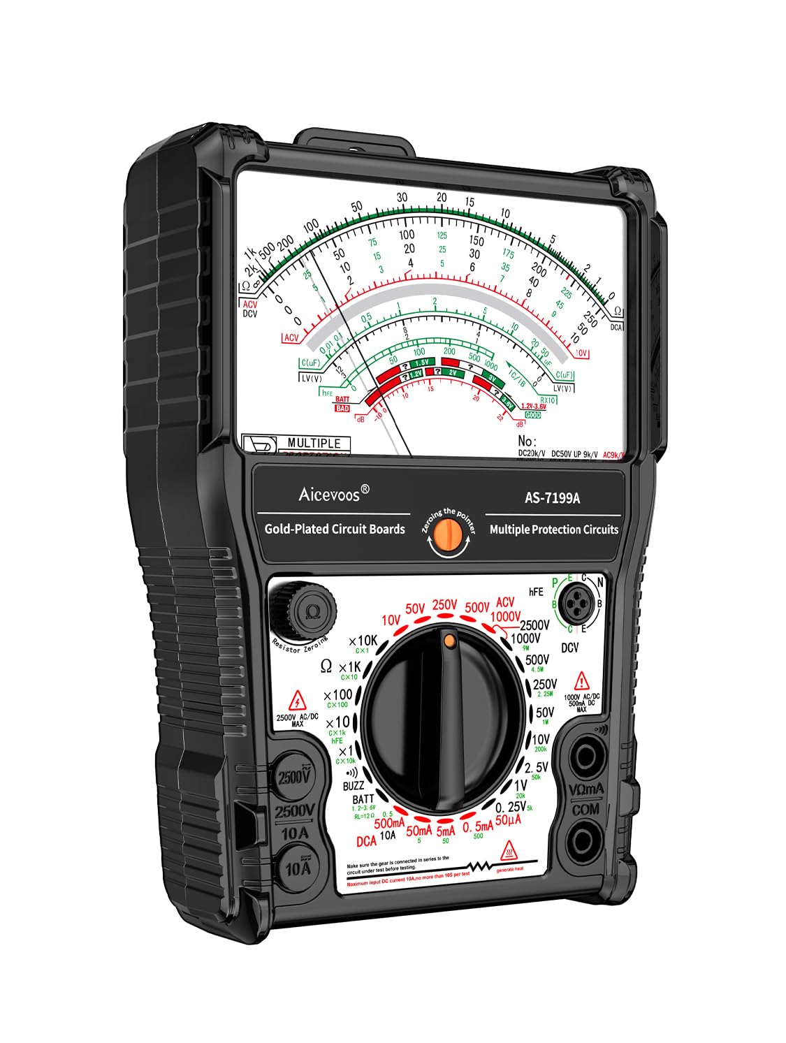 Aicevoos AS-7199A analog multimeter front view for precise voltage and current checks.