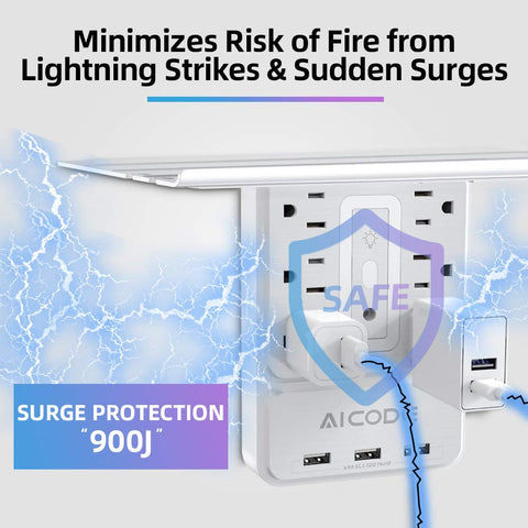 AICODE 900J surge protector guards devices against power spikes