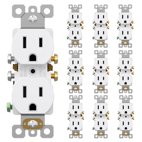 AIDA 10-pack duplex outlet front view highlighting durable housing for home use.