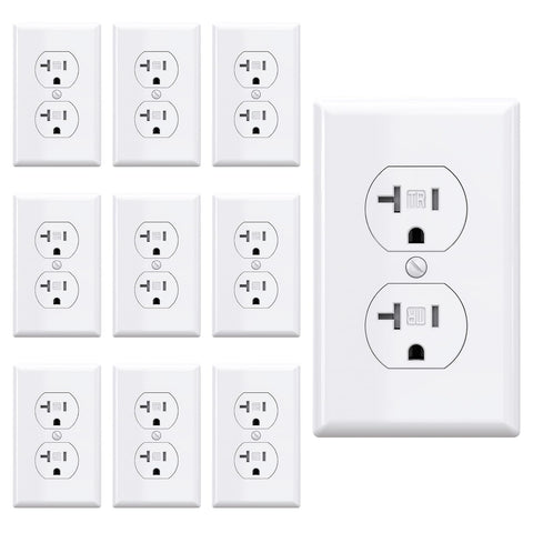AIDA 20A duplex outlet front view in white for reliable power access.