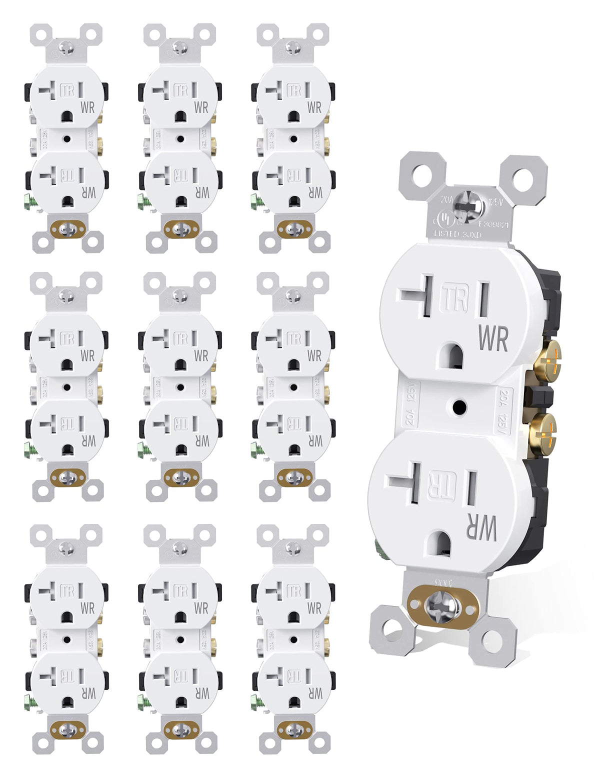 AIDA 20A duplex outlet front view for reliable indoor or outdoor use.
