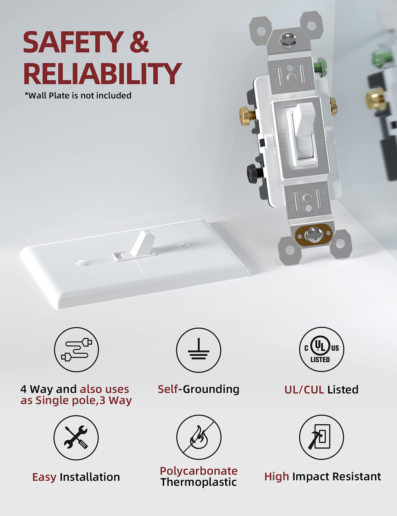 Screw-terminal four-way switch illustration for easy wiring and replacement