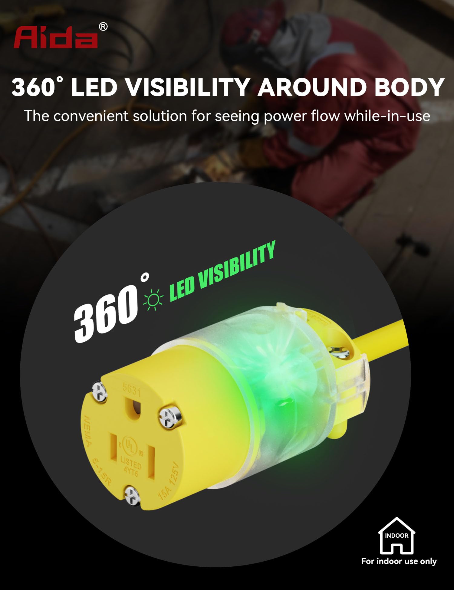 AIDA lighted plug features transparent wiring entry holes for easier wiring.