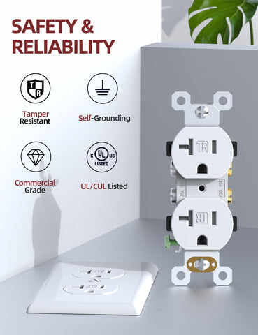 AIDA tamper-resistant receptacle close-up demonstrating safety design for homes.