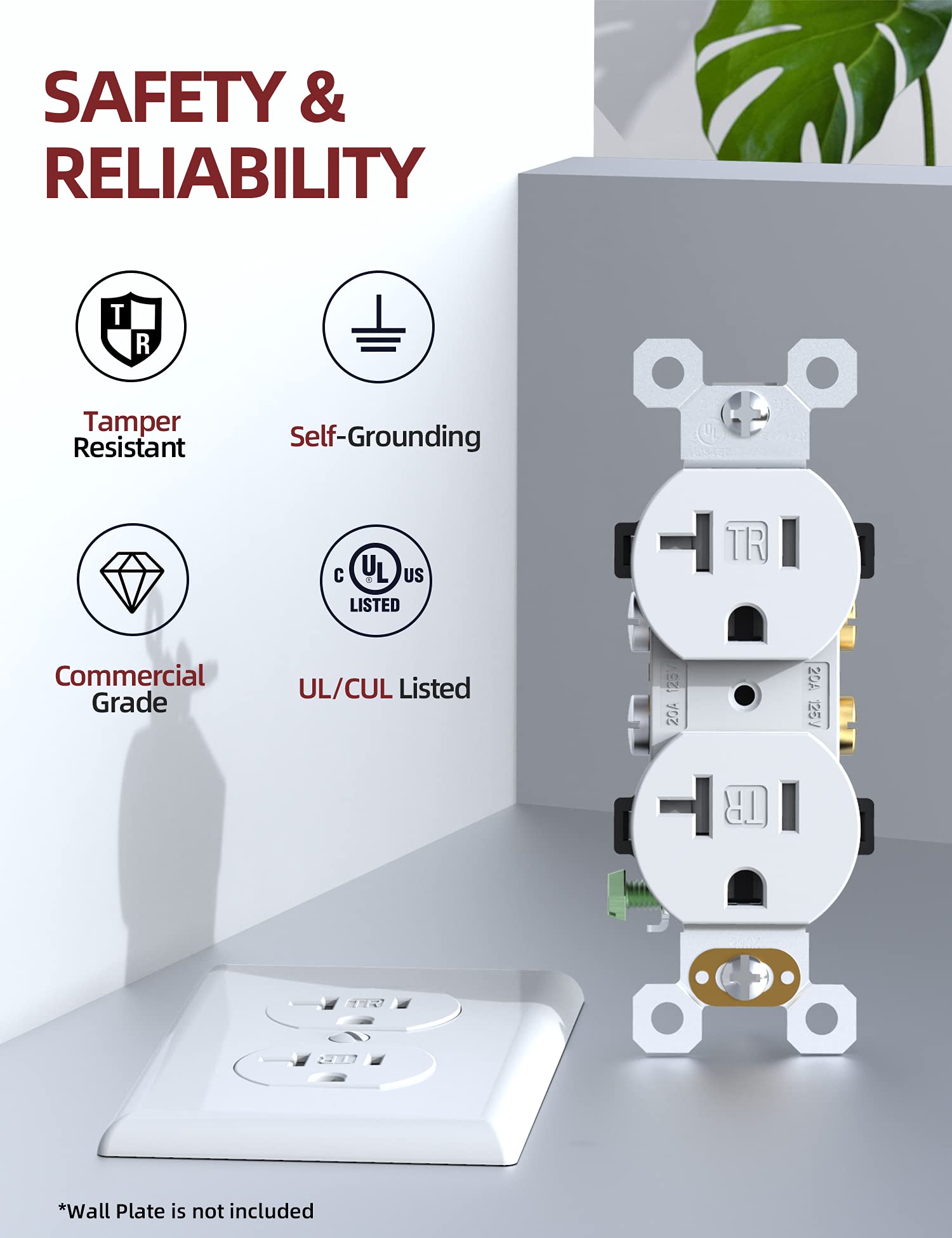 AIDA tamper-resistant receptacle protects families from accidental contact.