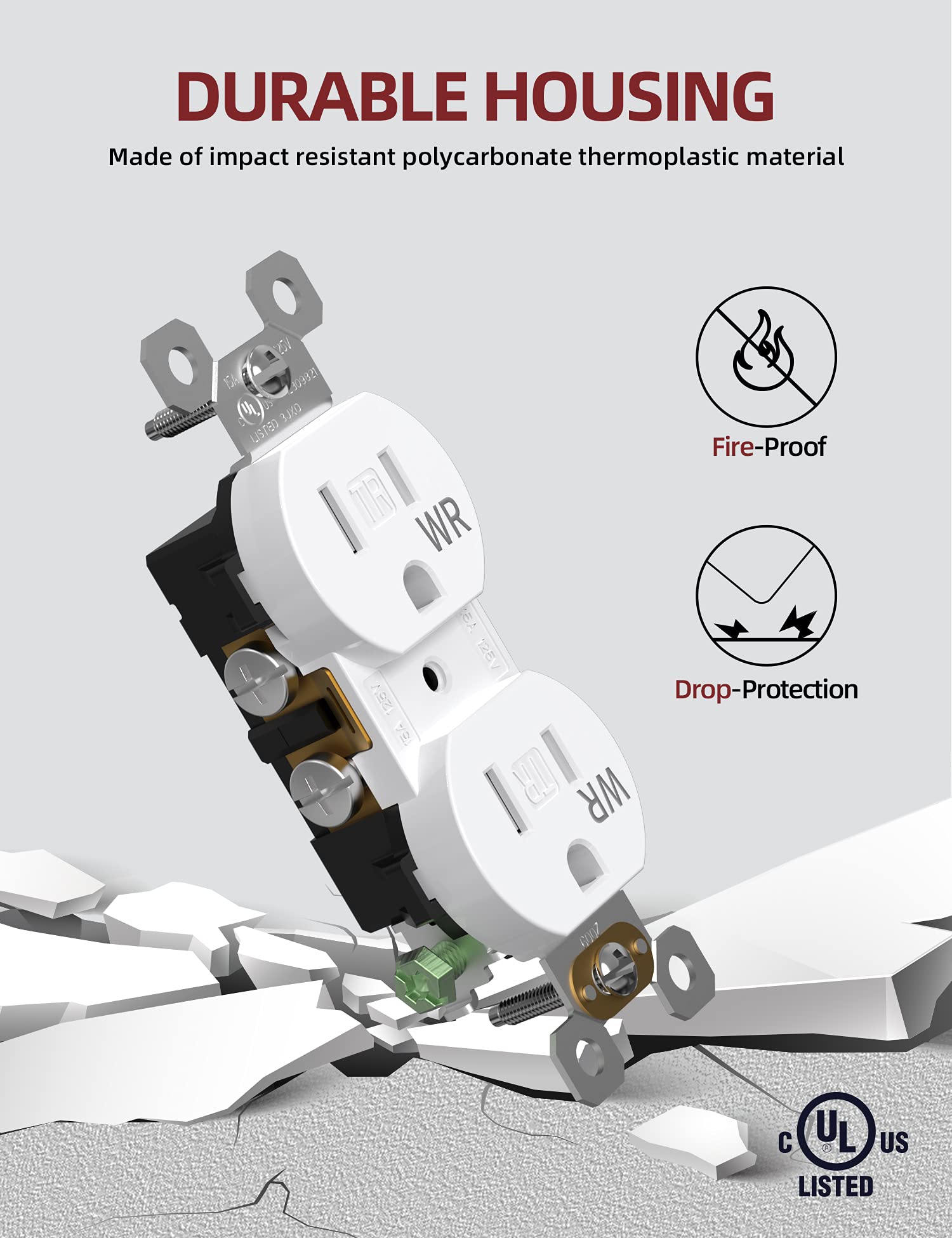 AIDA UL-listed 10-pack white duplex outlet for reliable residential use.