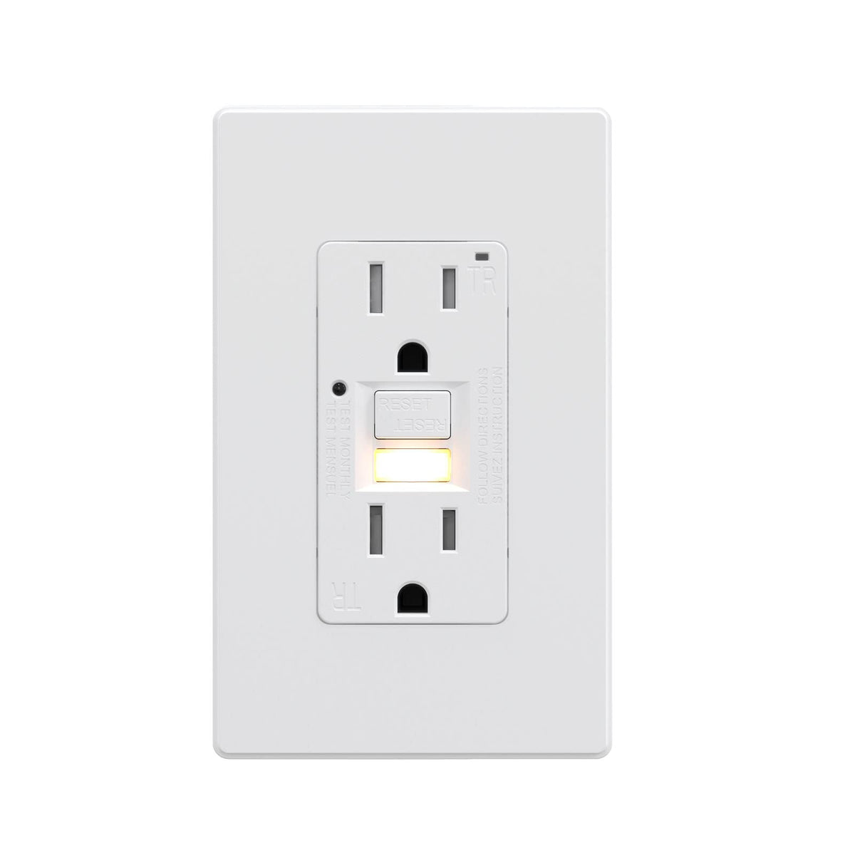 AIDA15 GFCI outlet in matte white with ground fault protection
