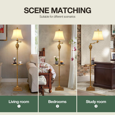 AIDENOEY floor lamp tray holds cups, remotes, or small items.