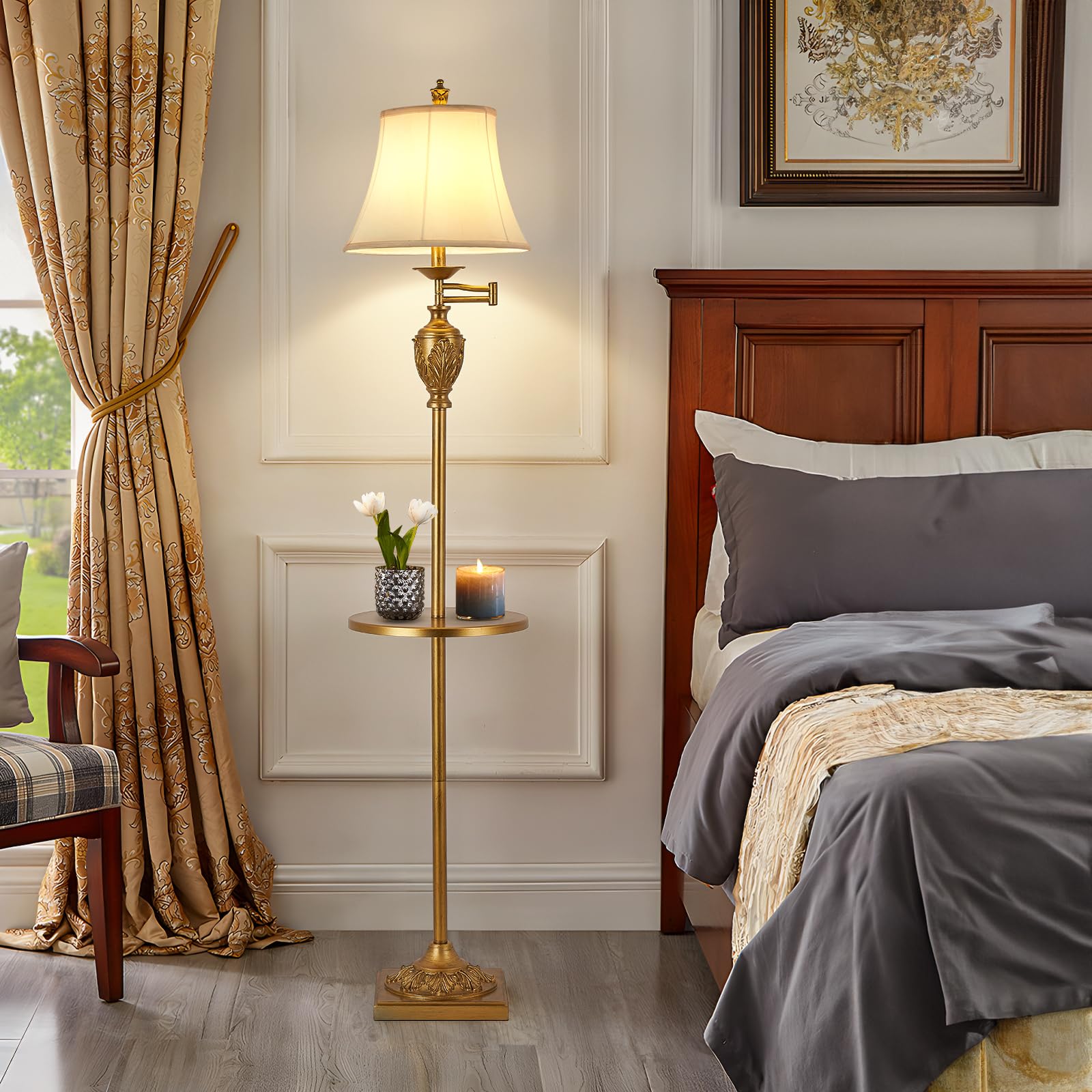 AIDENOEY vintage floor lamp with gold finish and silk shade for refined decor.