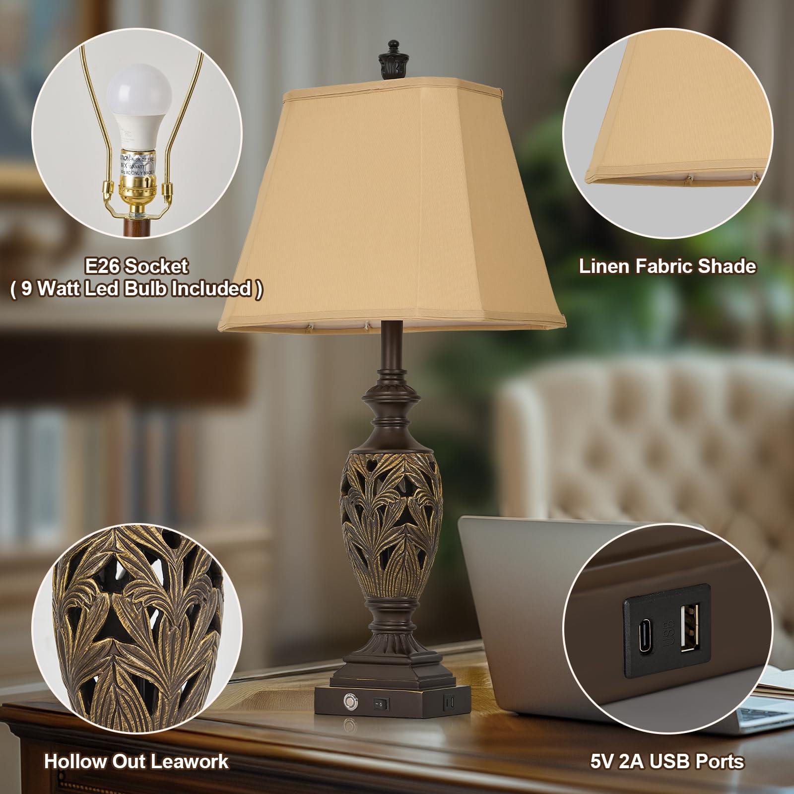 AIDENOEY dual USB table lamps keep devices charged while you relax