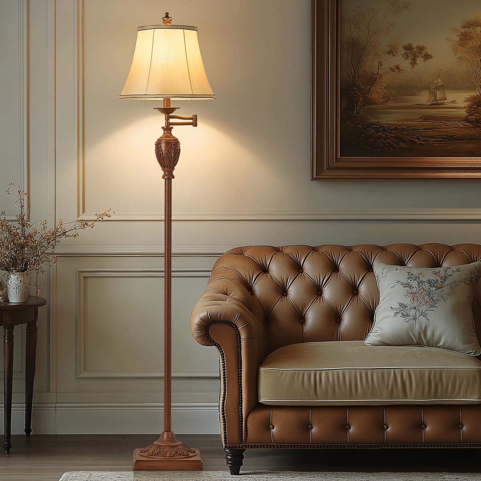 AIDENOEY faux silk shade on a floor lamp providing soft, eye-friendly illumination for reading.