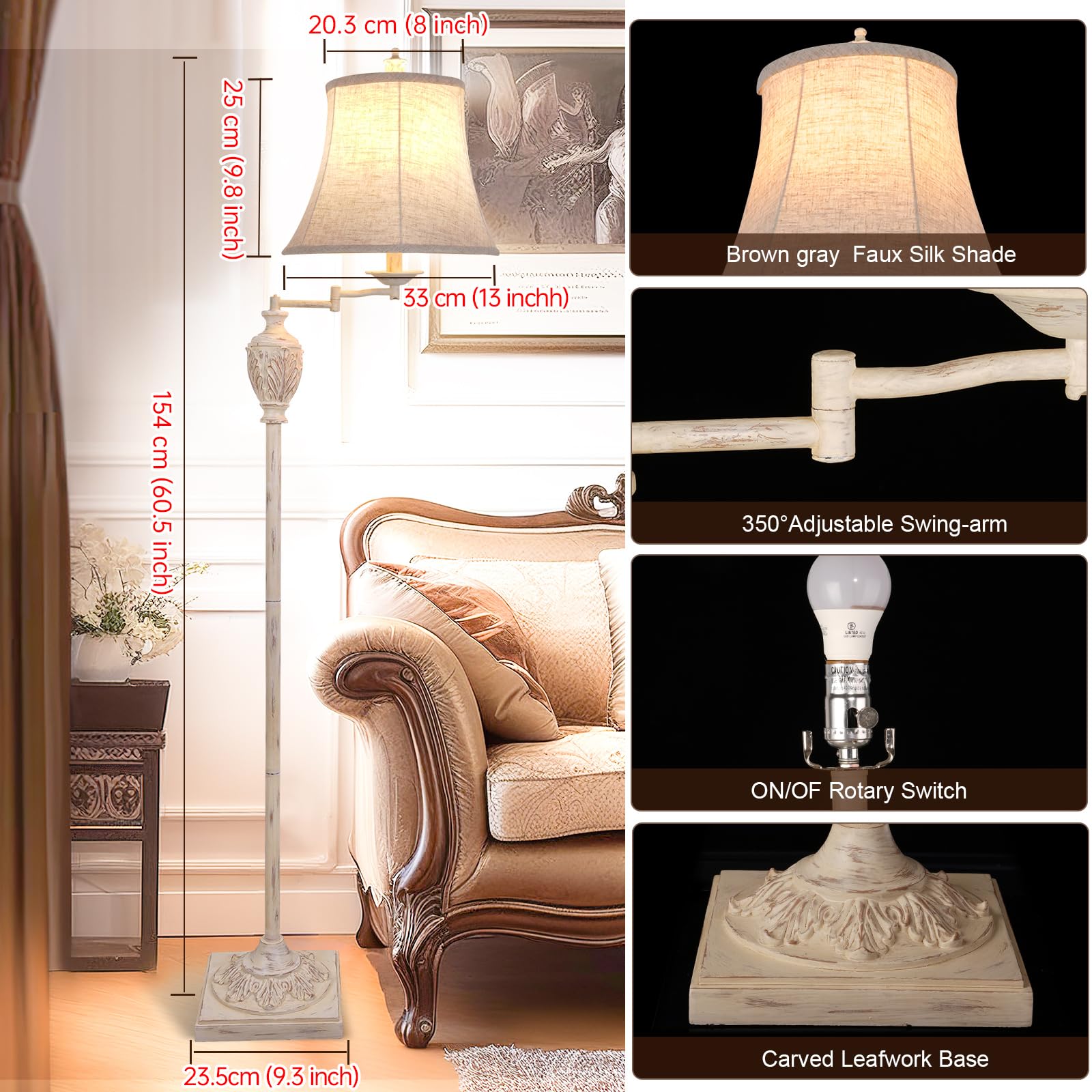 AIDENOEY floor lamp 350-degree swing arm directs light precisely where needed.