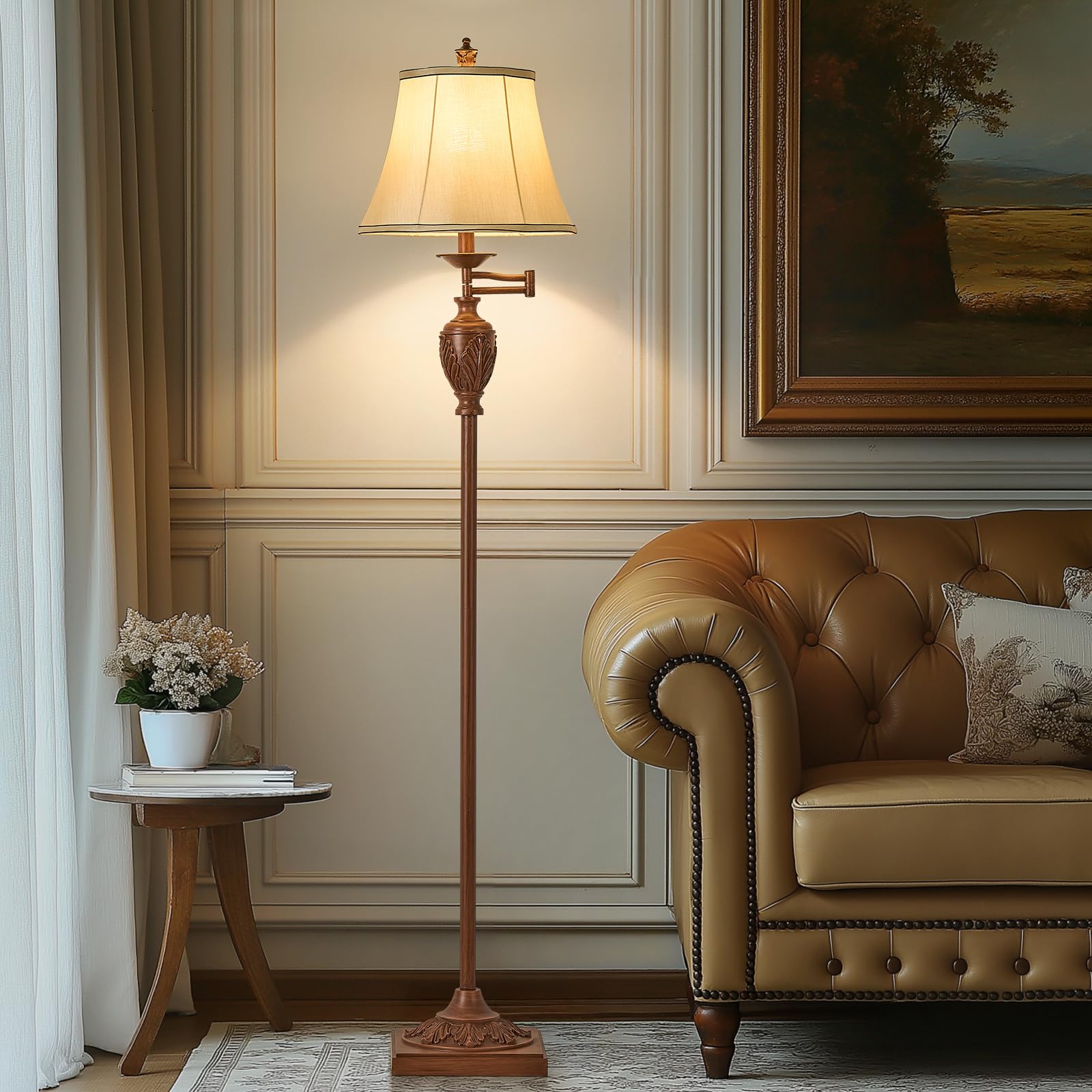 AIDENOEY traditional LED floor lamp with 350° swing arm for versatile living room lighting.
