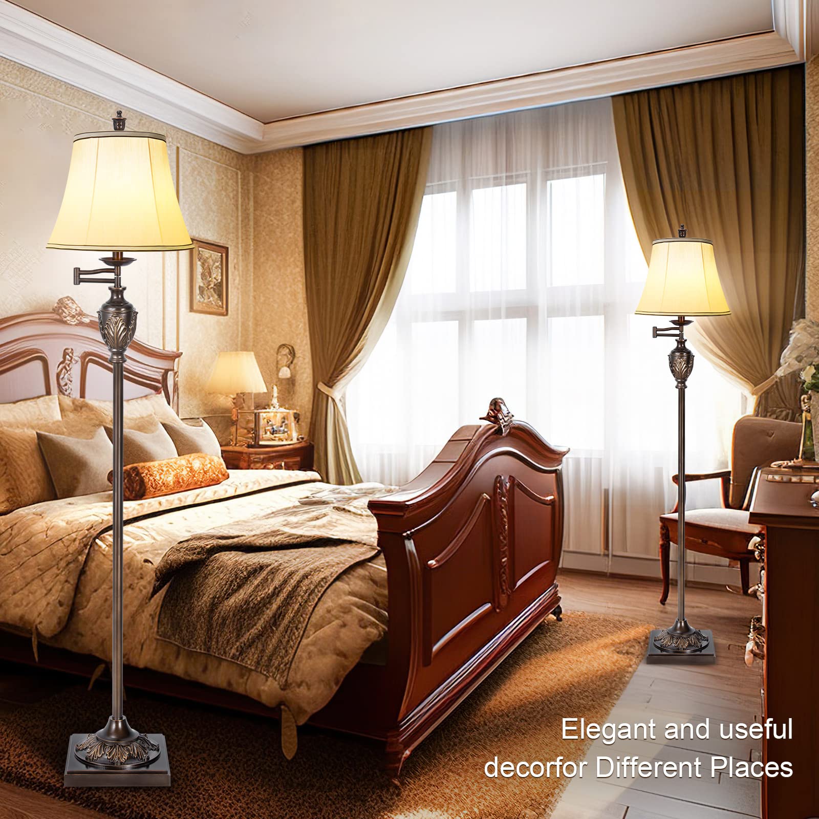 AIDENOEY traditional LED floor lamp features a rich oiled dark brown finish.