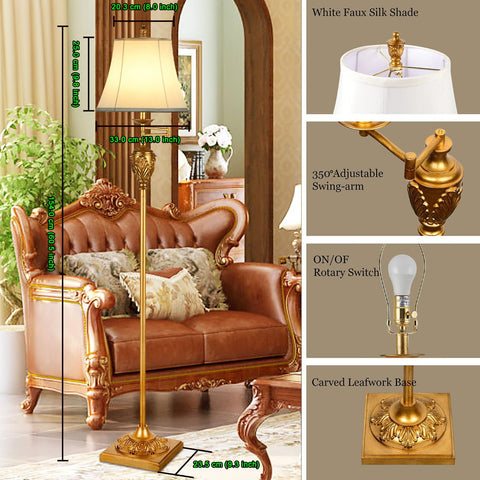 AIDENOEY traditional LED floor lamp swing-arm highlights 350° adjustability for flexible task lighting.