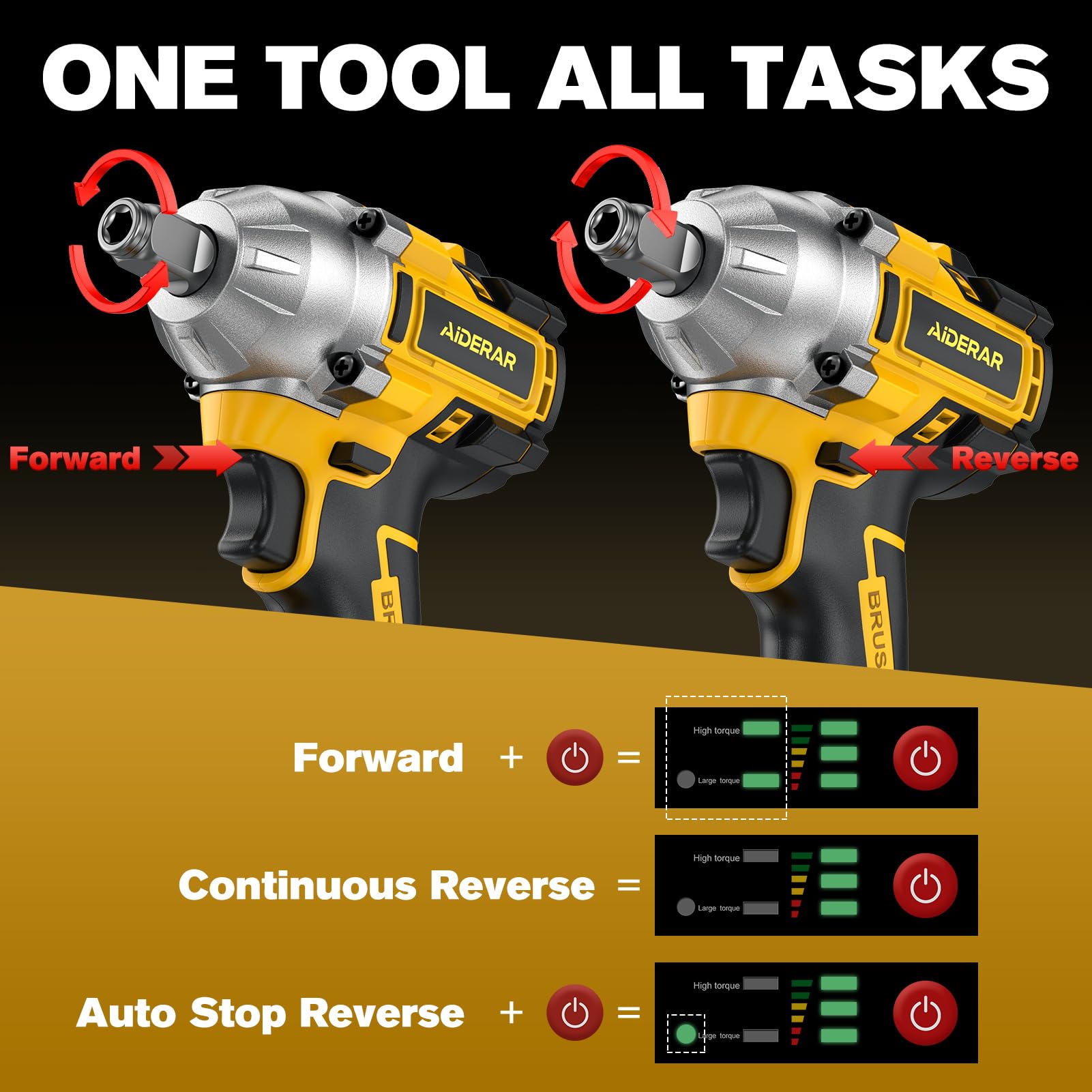 AIDERAR impact wrench with two-speed control for precision work