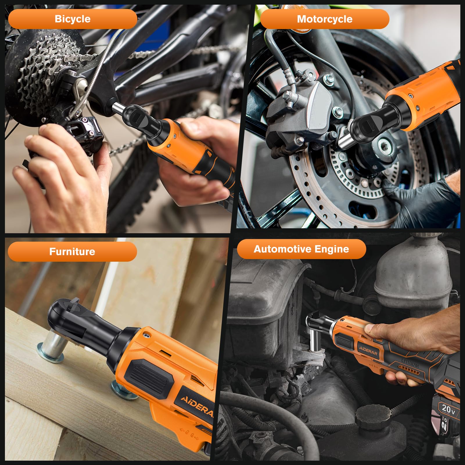 Compact, ergonomic design of the AIDERAR ratchet for easy handling.