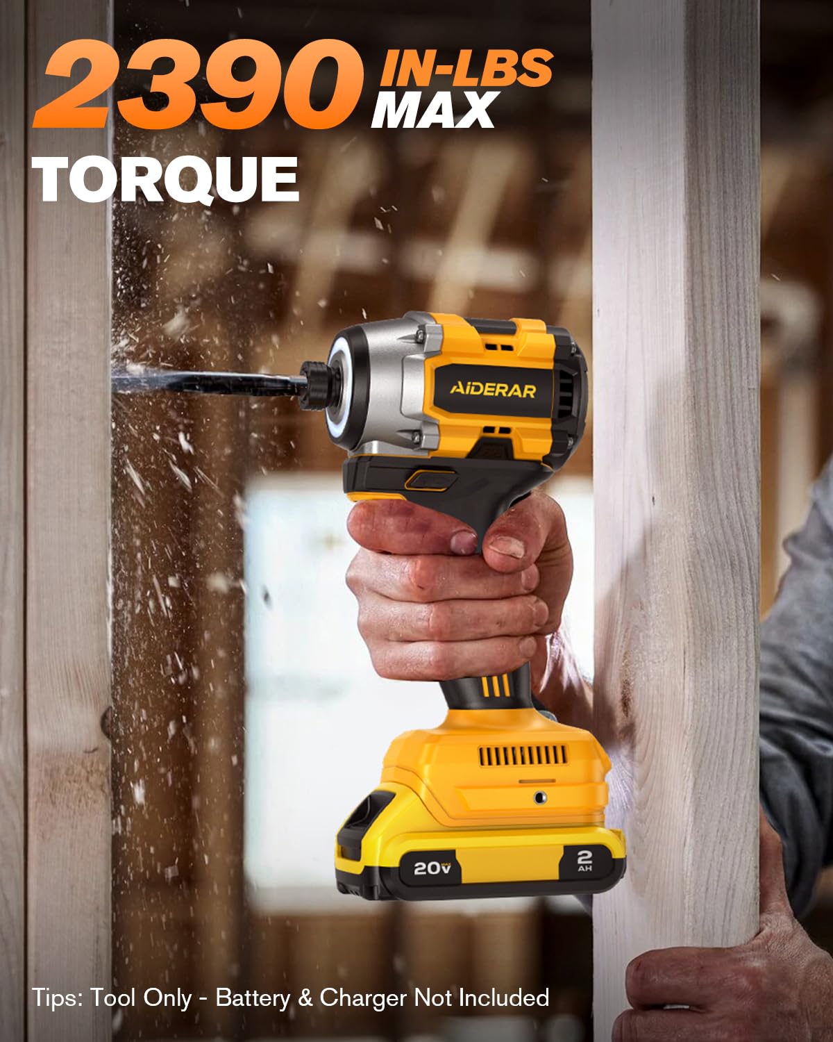 AIDERAR high-torque 2390 in-lbs for heavy-duty fastening in wood or metal.