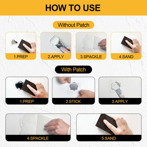 Aididan sanding sponge helps smooth finish after patching.