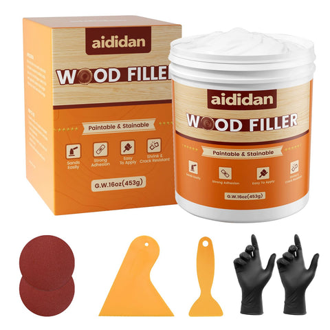 Aididan wood filler 16oz packaging shows a ready-to-use repair for furniture and trim.