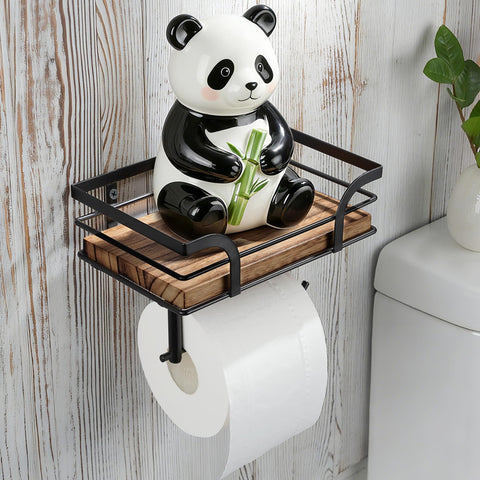 AIDILI farmhouse toilet paper holder with shelf mounted on wall for stylish storage.