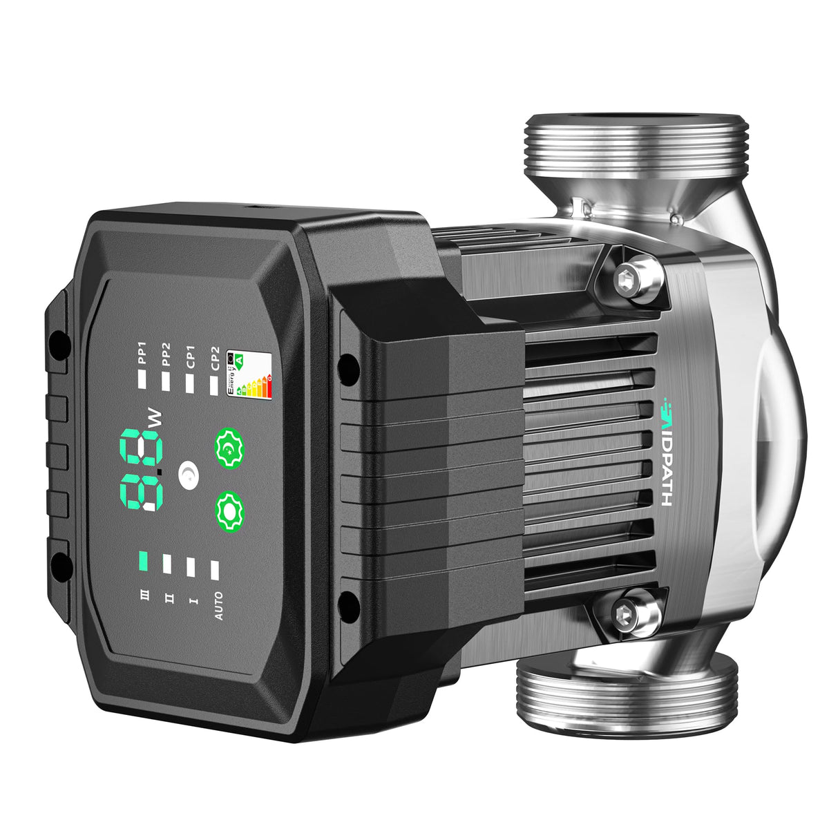 AIDPATH 11.9 GPM pump body with compact stainless steel design for quiet home use.