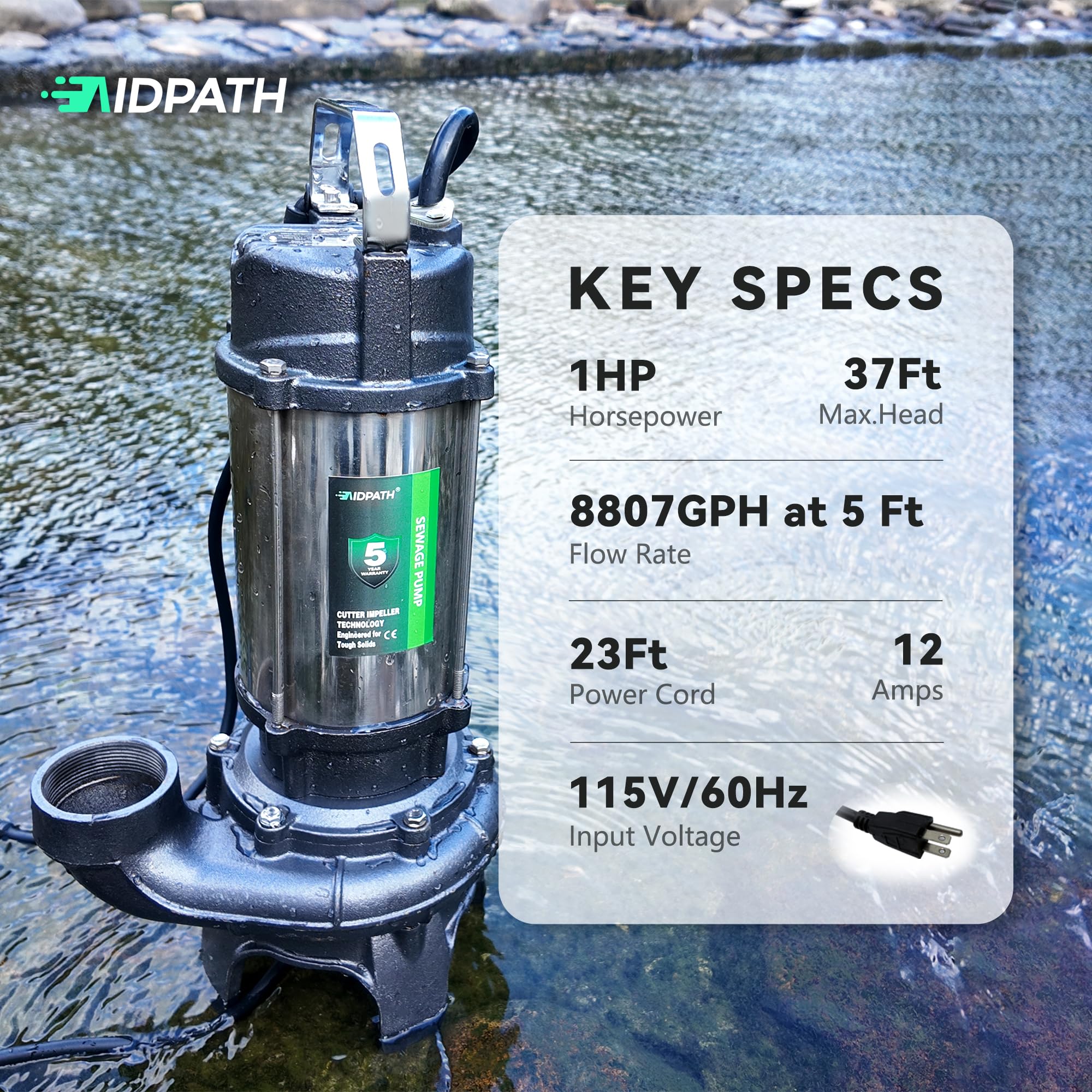 AIDPATH 1HP sewage pump assembly demonstrates robust performance in basements