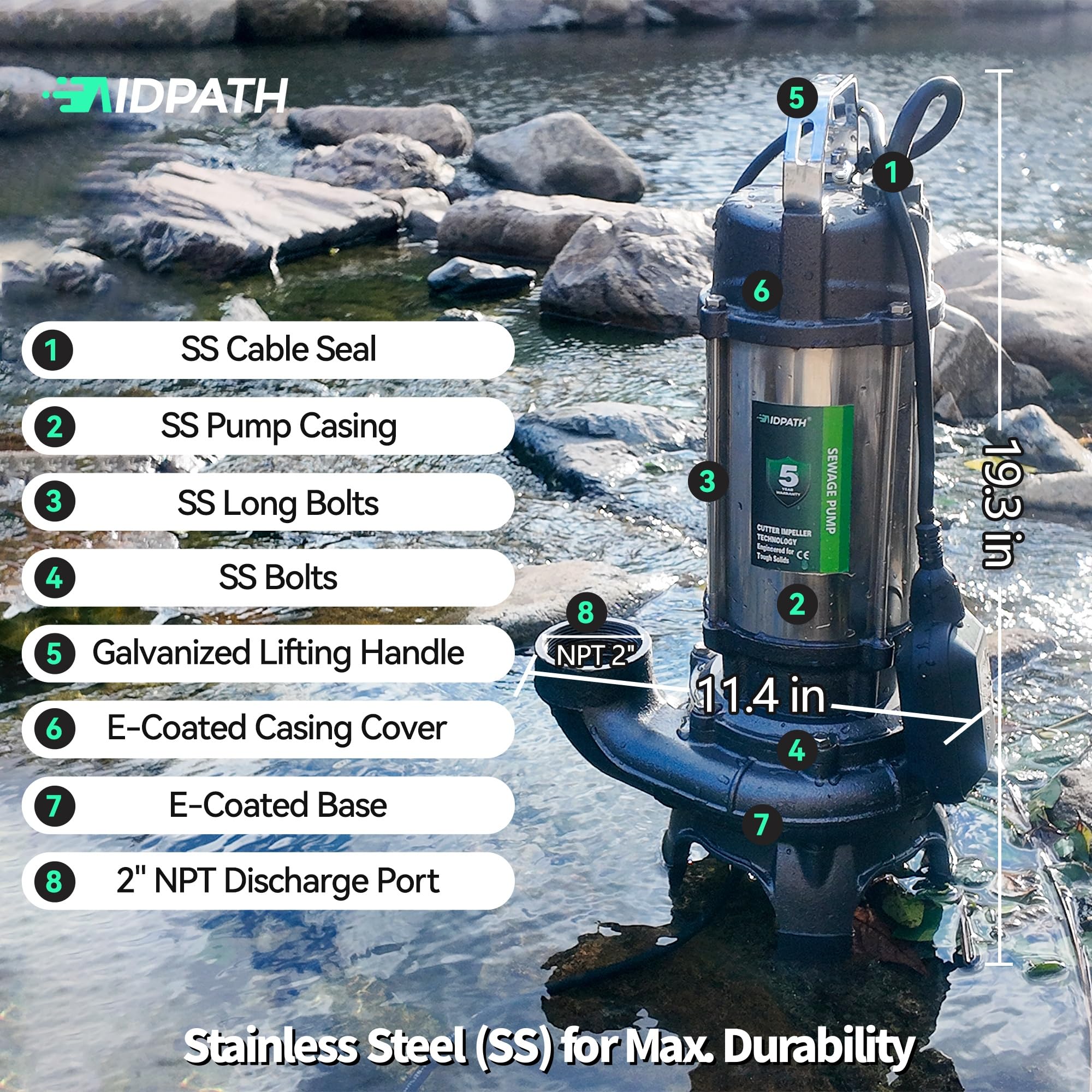 AIDPATH 23 ft power cord provides installation flexibility
