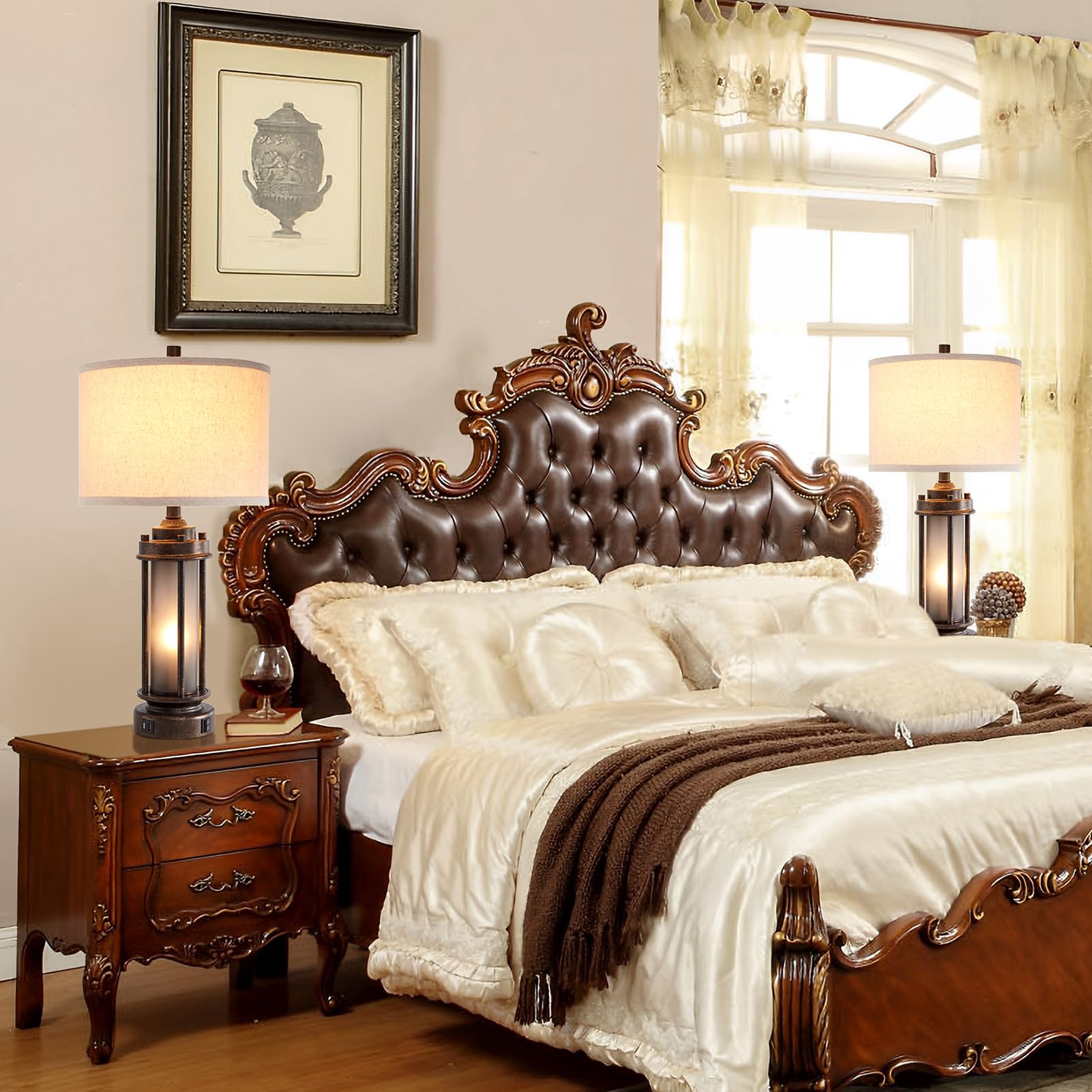 AIEAMPDO bedroom nightstand lamp shows amber night light for late-evening reading.
