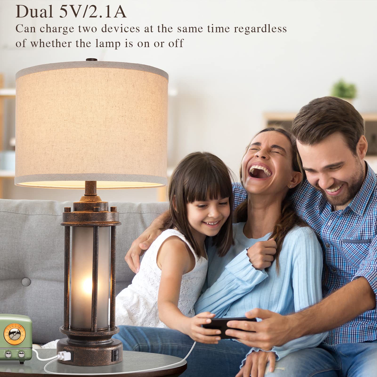 AIEAMPDO end-table lamp with frosted glass night light offers cozy ambience.
