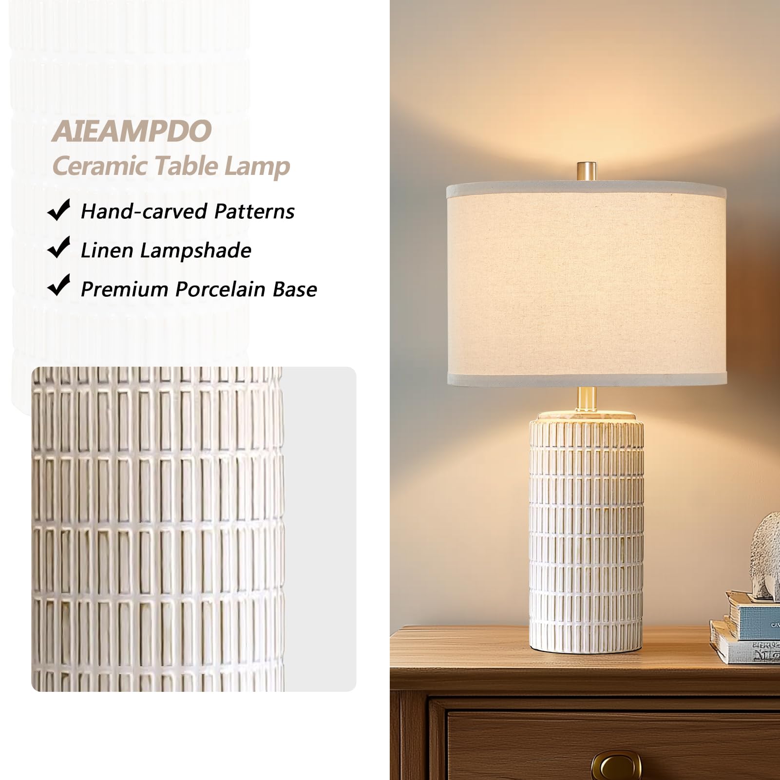 AIEAMPDO end table lamp featuring a linen shade for even light diffusion