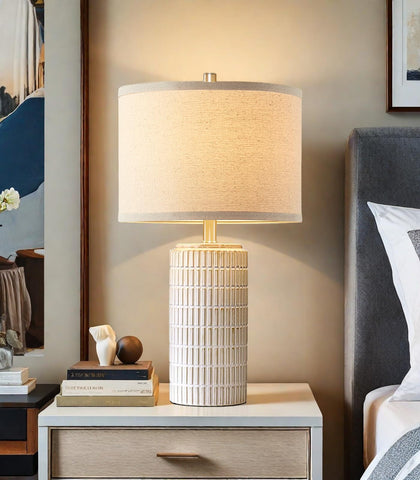 AIEAMPDO linen shade diffuses light to reduce glare and create warmth