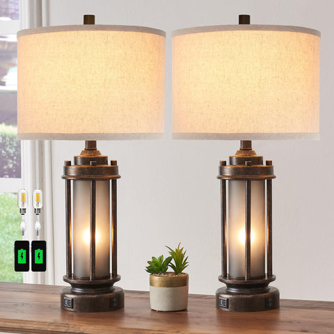 AIEAMPDO farmhouse lamp set bronze with dual lamps for warm living spaces.