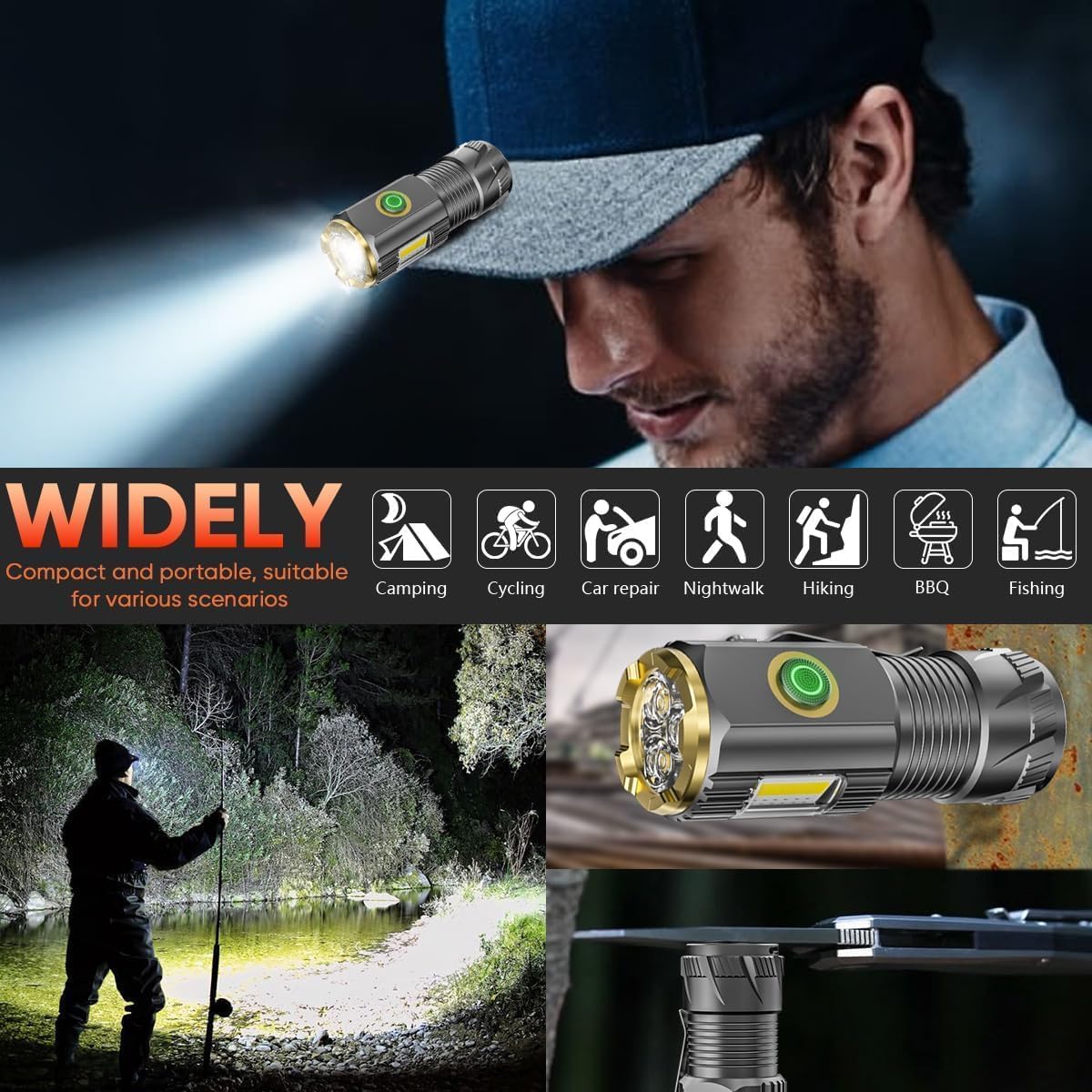 AIERSEN six-mode flashlight with high, low and blinking options