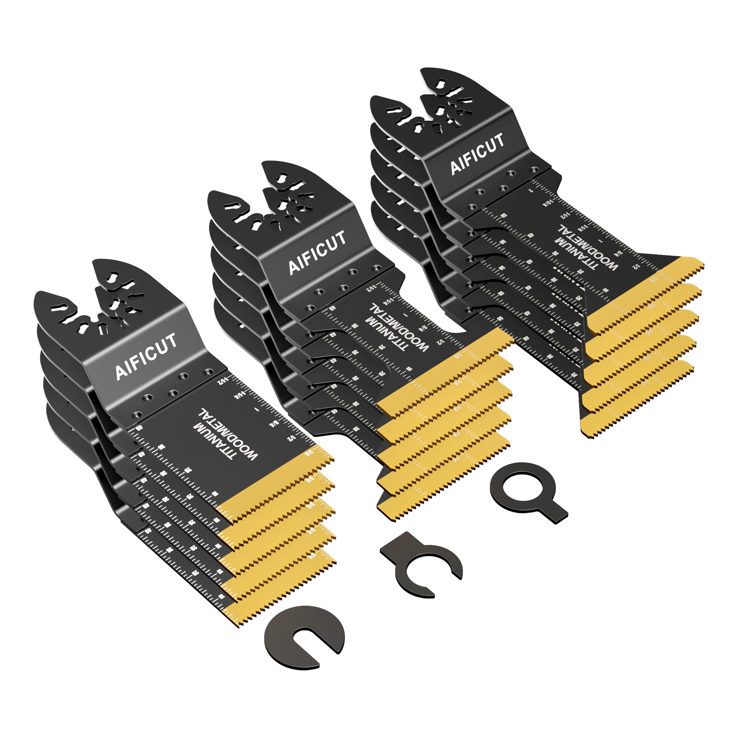 AIFICUT 15-piece titanium oscillating blades pack designed for durable cutting in wood, metal, and plastic