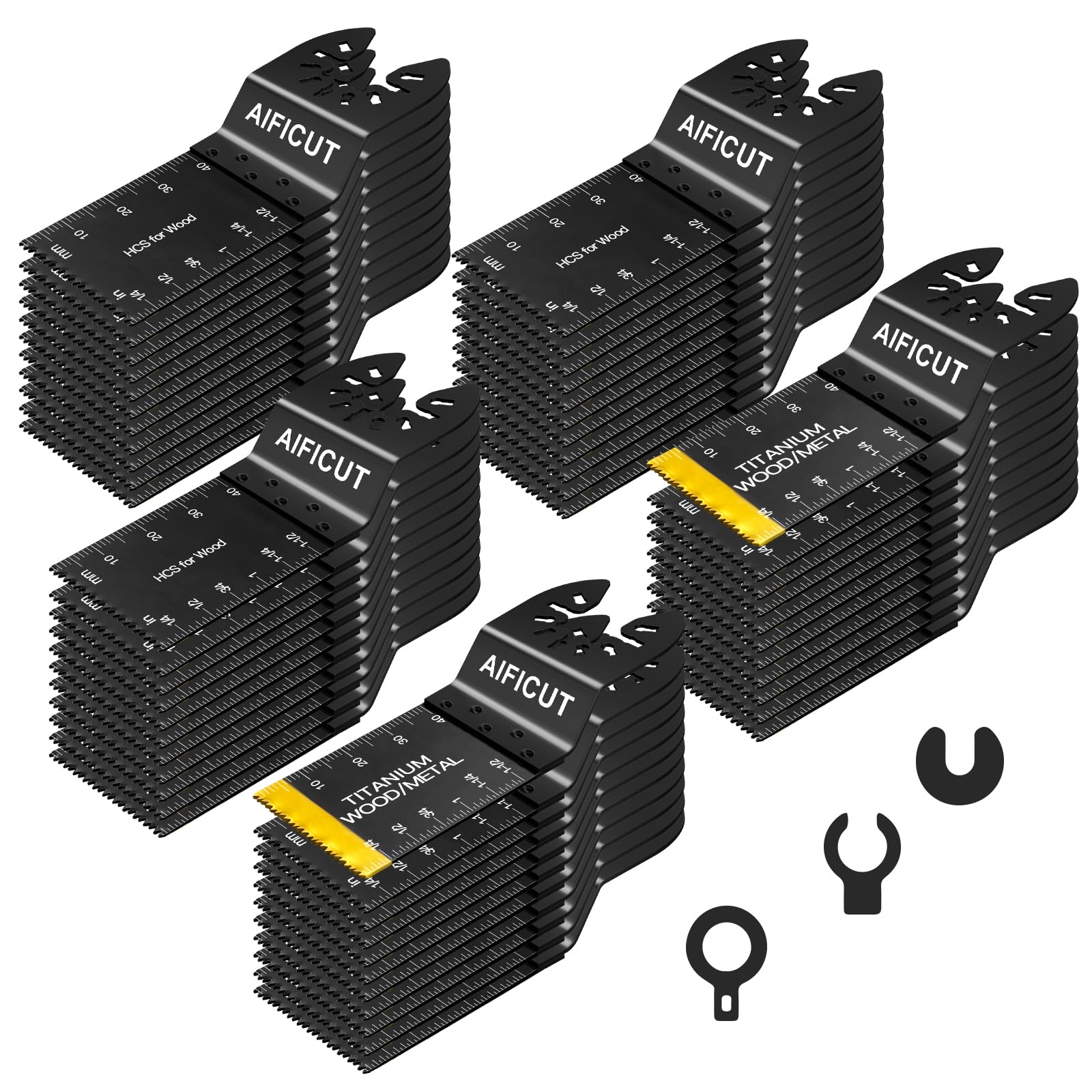 AIFICUT 55pcs oscillating blades with quick-release for fast tool changes.