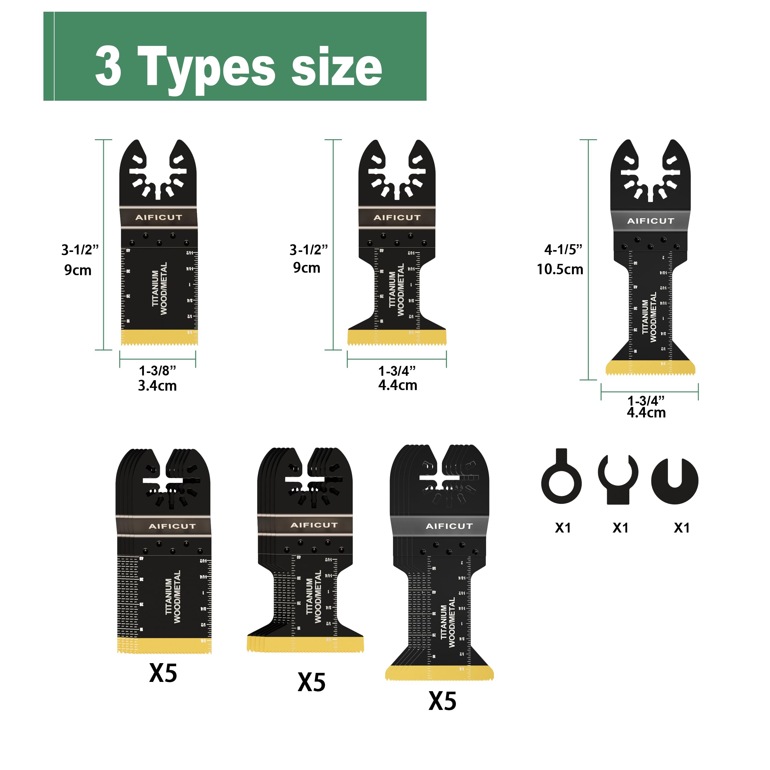 AIFICUT universal-fit multitool blades shown ready for popular tool brands