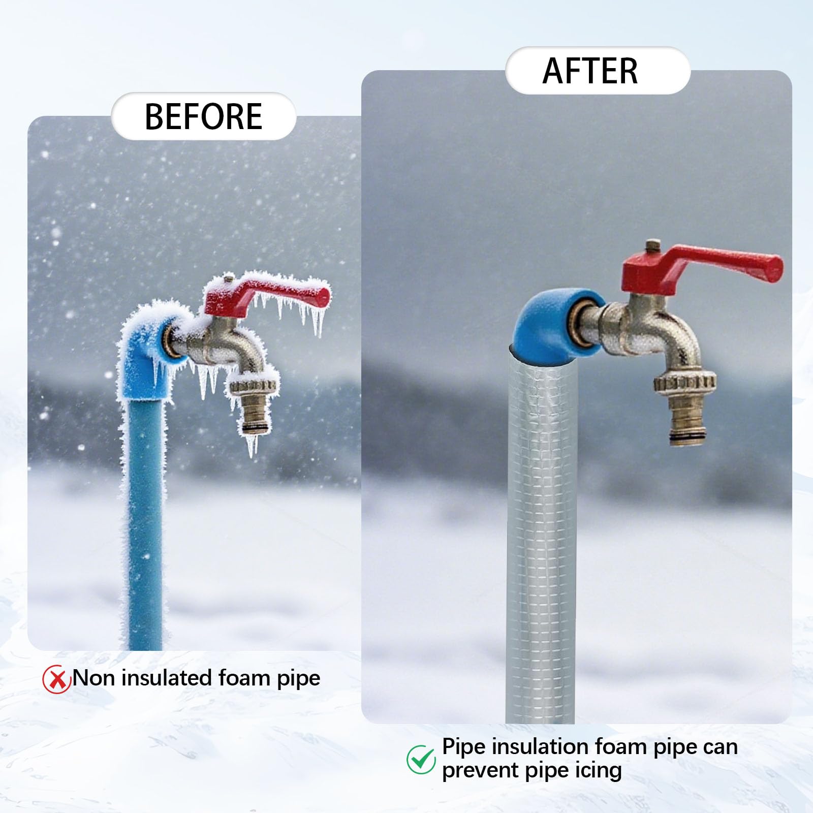 Aifong easy-install peel-and-stick design on a garden faucet line.
